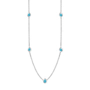 18ct White Gold Turquoise Fleur De Lis Link Disc Chain Necklace, N747.