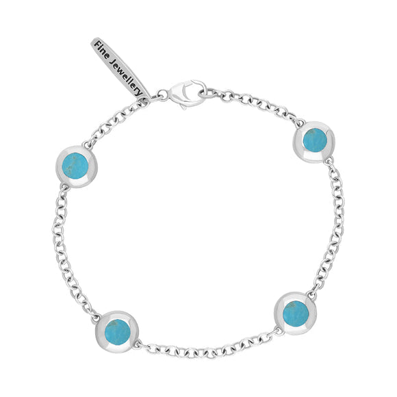18ct White Gold Turquoise Oval Star Detail Four Stone Bracelet, B796.