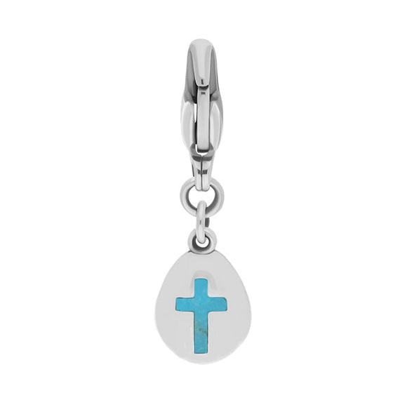 18ct White Gold Turquoise Pear Shaped Cross Clip Charm, G664.