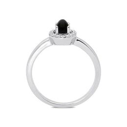 18ct White Gold Whitby Jet 0.12ct Diamond Cluster Ring, R1157.