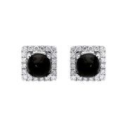 18ct White Gold Whitby Jet 0.13ct Diamond Square Stud Earrings, E2413.