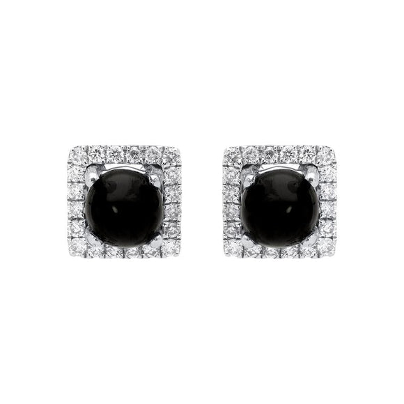 18ct White Gold Whitby Jet 0.13ct Diamond Square Stud Earrings, E2413.