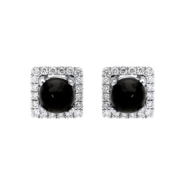18ct White Gold Whitby Jet 0.13ct Diamond Square Stud Earrings, E2413.