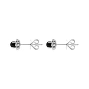 18ct White Gold Whitby Jet 0.13ct Diamond Square Stud Earrings, E2413.