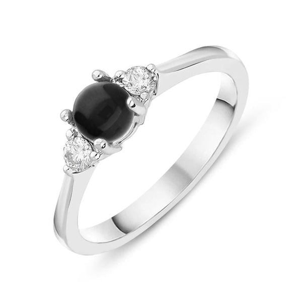 18ct White Gold Whitby Jet 0.16ct Diamond Centre Stone Ring. R1008.
