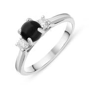 18ct White Gold Whitby Jet 0.16ct Diamond Round Claw Set Ring, R1112