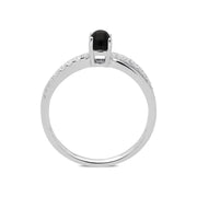18ct White Gold Whitby Jet 0.16ct Diamond Split Shoulder Ring, R1147.