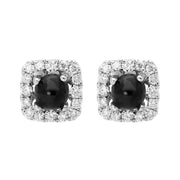 18ct White Gold Whitby Jet 0.21ct Diamond Square Stud Earrings, E2416.