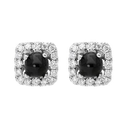18ct White Gold Whitby Jet 0.21ct Diamond Square Stud Earrings, E2416.