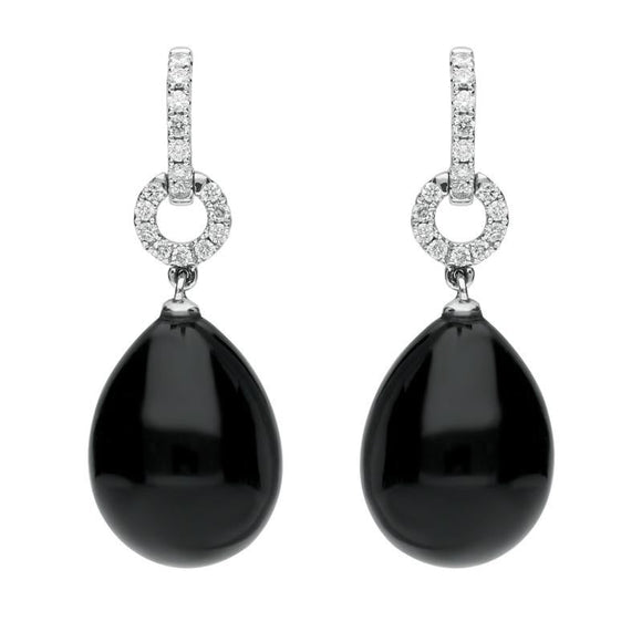 18ct White Gold Whitby Jet 0.22ct Diamond Round Drop Earrings E2249