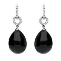 18ct White Gold Whitby Jet 0.22ct Diamond Round Drop Earrings E2249