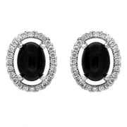 18ct White Gold Whitby Jet 0.26ct Diamond Oval Stone Stud Earrings E2210