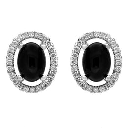 18ct White Gold Whitby Jet 0.26ct Diamond Oval Stone Stud Earrings E2210