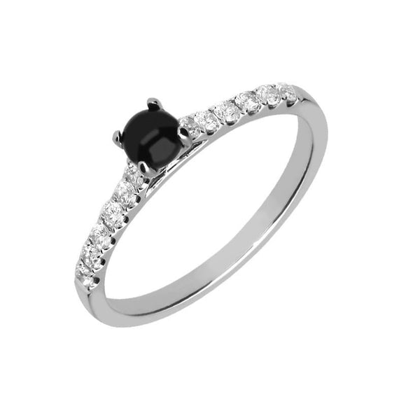 18ct White Gold Whitby Jet 0.27ct Diamond Shoulder Ring R1011