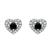 18ct White Gold Whitby Jet 0.33ct Diamond Heart Earrings. E2253