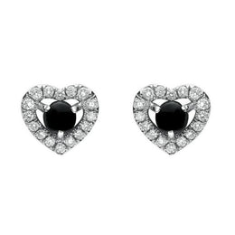 18ct White Gold Whitby Jet 0.33ct Diamond Heart Earrings. E2253