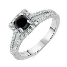 18ct White Gold Whitby Jet 0.38ct Diamond Cushion Top Split Shank Ring R892