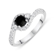 18ct White Gold Whitby Jet 0.50ct Diamond Wave Ring, R1153.