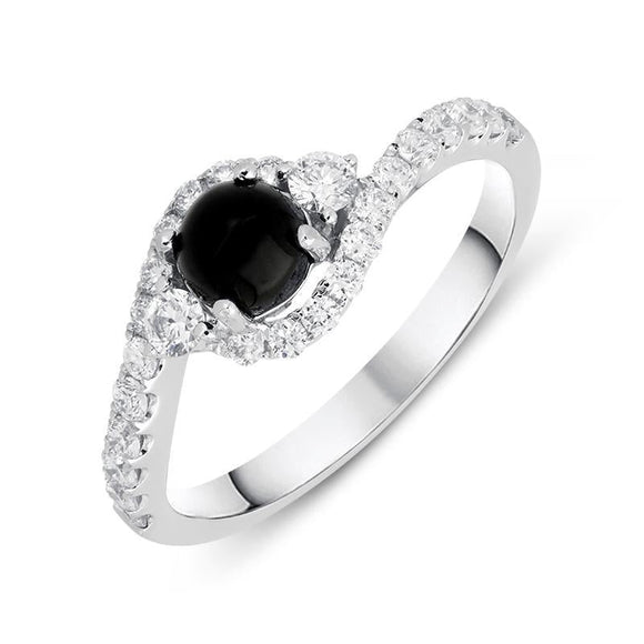 18ct White Gold Whitby Jet 0.50ct Diamond Wave Ring, R1153.