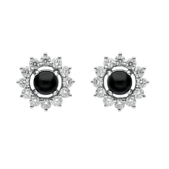 18ct White Gold Whitby Jet 0.65ct Diamond Round Stud Earrings E1993