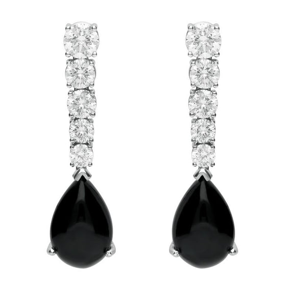 18ct White Gold Whitby Jet 2.29ct Diamond Tear Drop Earrings, KRG-061.