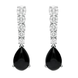 18ct White Gold Whitby Jet 2.29ct Diamond Tear Drop Earrings, KRG-061.