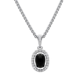 18ct White Gold Whitby Jet Diamond Oval Cluster Necklace, P3324.