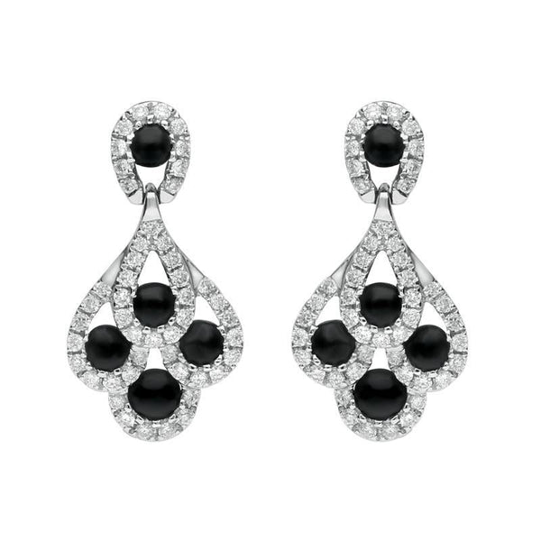 18ct White Gold Whitby Jet Diamond Peacock Drop Earrings 00112896