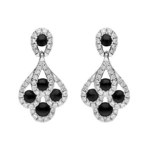18ct White Gold Whitby Jet Diamond Peacock Drop Earrings 00112896