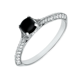 18ct White Gold Whitby Jet 0.25ct Diamond Ring R885