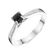 18ct White Gold Whitby Jet Diamond Round Centre Stone Ring R1188
