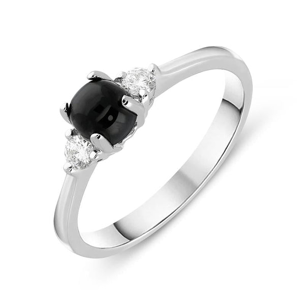 18ct White Gold Whitby Jet Diamond Round Claw Set Ring. R1113.