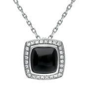 18ct White Gold Whitby Jet Diamond Square Pave Edge Necklace P1793C