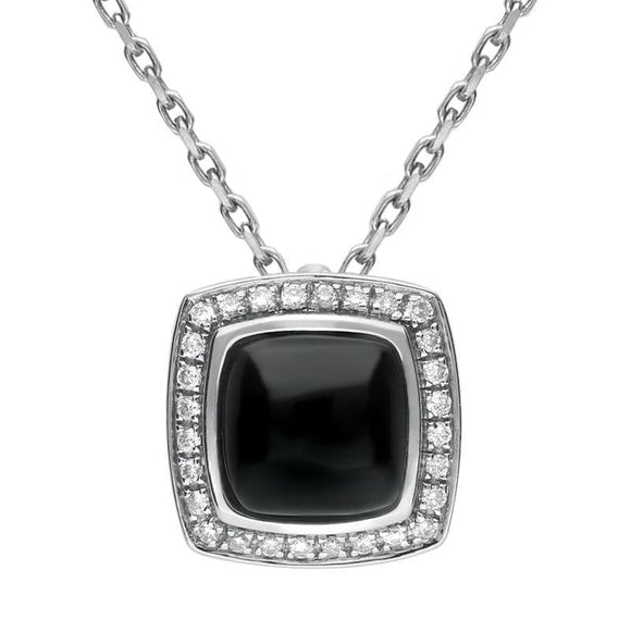 18ct White Gold Whitby Jet Diamond Square Pave Edge Necklace P1793C