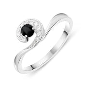 18ct White Gold Whitby Jet Diamond Swirl Ring, R1108.