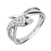 18ct White Gold Whitby Jet Diamond Twist Snake Ring R1105