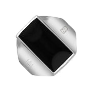 18ct White Gold Whitby Jet King's Coronation Hallmark Small Oblong Ring R22 CFH