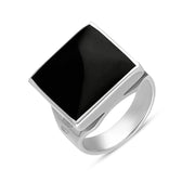 18ct White Gold Whitby Jet King's Coronation Hallmark Small Square Ring R603 CFH