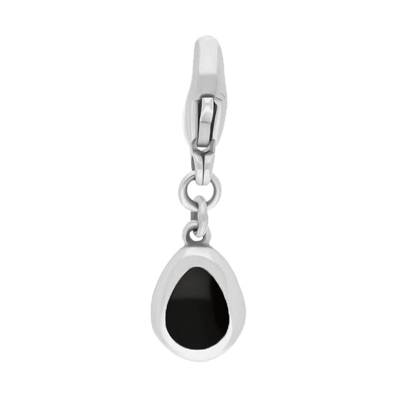 18ct White Gold Whitby Jet Pear Shaped Fleur De Lis Clip Charm, G663.