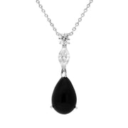 18ct White Gold Whitby Jet and Diamond Drop Necklace KRG-286