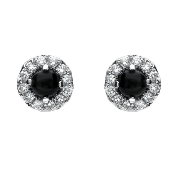 18ct White Gold Whitby Jet and Diamond Round Stud Earrings. E2121. 