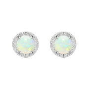 18ct Yellow Gold Opal Diamond Round Stud Earrings FEU-2023