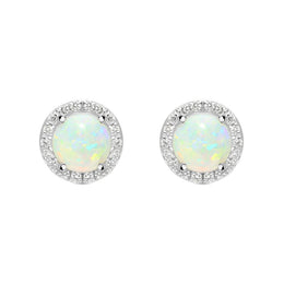 18ct Yellow Gold Opal Diamond Round Stud Earrings FEU-2023