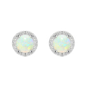 18ct Yellow Gold Opal Diamond Round Stud Earrings FEU-2023