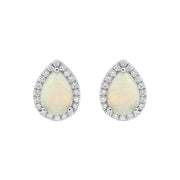 18ct White Gold 0.75ct Opal Diamond Pear Stud Earrings, FEU-1773.