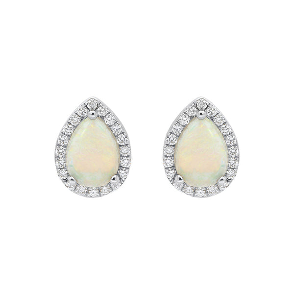 18ct White Gold 0.75ct Opal Diamond Pear Stud Earrings, FEU-1773.