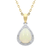 18ct Yellow Gold 0.88ct Opal Diamond Pear Cluster Necklace, FEU-1774.