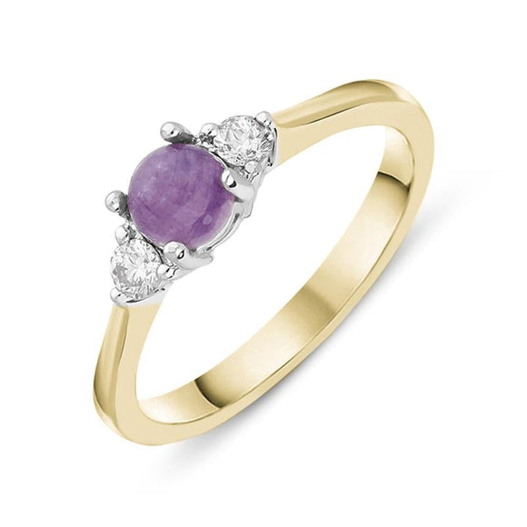 18ct Yellow Gold Blue John 0.16ct Diamond Round Claw Set Ring. R1008.