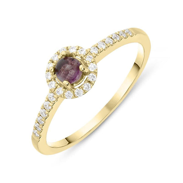 18ct Yellow Gold Blue John Diamond Round Cluster Ring, R1007.