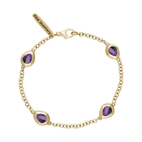 18ct Yellow Gold Blue John Oval Cross Detail Four Stone Bracelet, B799.